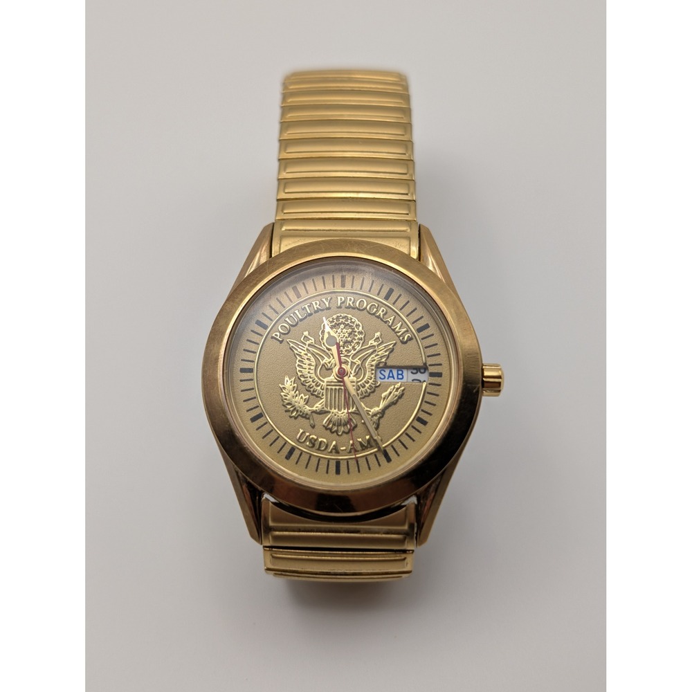 Seiko Watch Mens Gold Tone Good USDA Poultry Programs AMS Service Award Vintage